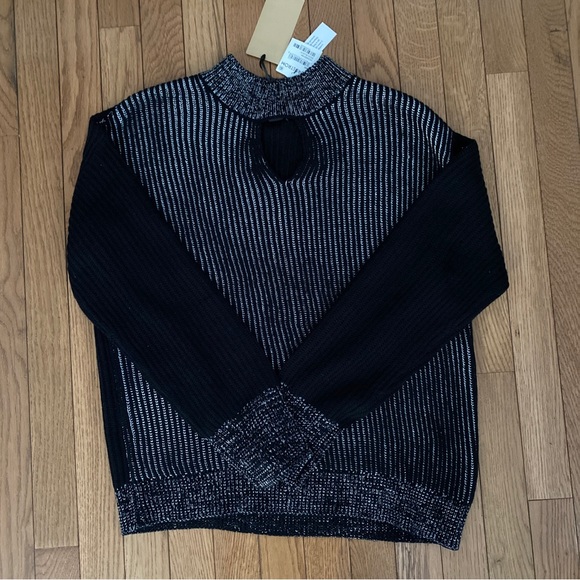 Halogen Mock Neck Metallic Ribbed Long Sleeve Sweater Rich Black Size Small - Picture 4 of 8